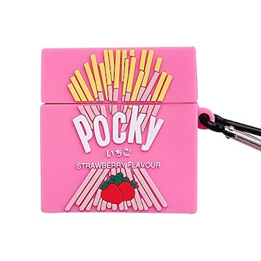BONTOUJOUR Case Compatible with AirPods ProPro 2 Creative Funny Green Tea Flavor Finger Biscuit Box Shape Case Stylish Silicone Earphone Protection Skin for AirPods Pro Hook Pink