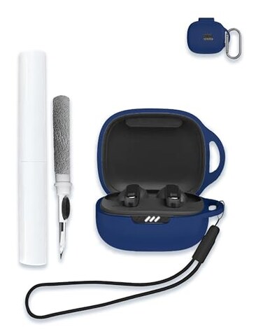 WUNIAK Case for JBL Live Pro 2 Wireless Noise Canceling Earbuds Soft Silicone Protective Portable Scratch Shock Resistant Shell with Cleaner Kit Carabiner LanyardBlue