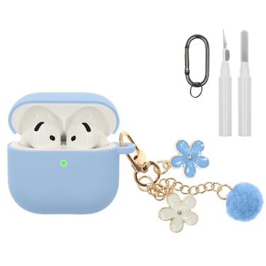 CASEFUN Compatible with AirPods 4 Case Premium Soft Silicone Protective Case Cover for Apple AirPods 4th Generation with Cleaner Kit Keychain Accessories for Women Girls