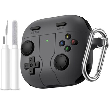 Getino Game Case for AirPods 4 2024 Cover with Cleaner Kit Keychain Compatible with Apple Airpods 4 Case Covers Cute Funny ShockProof Protective Silicone AirPod 4 Cases for Men BoyBlack