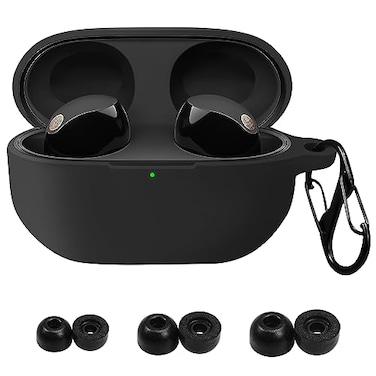 JDHDL for Sony WF1000XM5 Case Cover with Replacement Ear TipsSML Protective Silicone Case for Sony WF1000XM5 with 3 Pairs Eartips Black