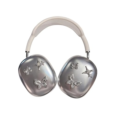 JLSDBMZ for AirPods Max Case SliverSilvery Plated Butterfly Star PatternCool Solid Color Shiny ShockProof Shell Cute Lady Girl Animal Headphone Protective Cover for AirPod Max