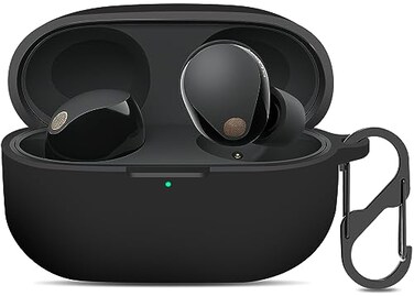 LDSXAY Compatible with Sony WF1000XM5 Case Cover Silicone Protective Skin Case for Sony XM5 Wireless Earbuds Front LED Visible Black