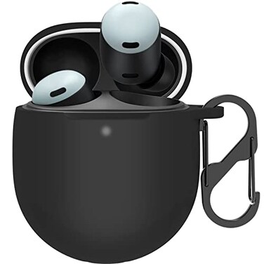 LDSXAY for Google Pixel Buds Pro 2 2024 Pixel Buds Pro 2022 Case Cover Soft Silicone Shockproof Protective Case Skin with Carabiner Black