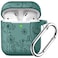 Lerobo Flower Engraved Cover for AirPods Case Stylish Soft Silicone Protector with Keychain Compatible with Apple AirPod 1st2nd Generation Charging Case Front LED Visible Pine Green