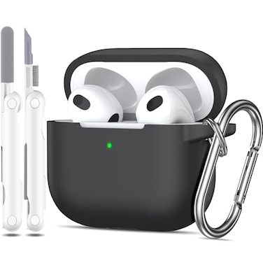 MHYALUDO for AirPods 3rd Generation Case Cover Military Grade Soft Silicone ShockAbsorbing for AirPods 3 Case with Keychain Cleaning kit Black