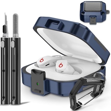 Mooyavia for Beats Fit Pro Case Cover 1st Gen 2021 with Safety Lock Carbon Fiber ShockAbsorbing Beat Fit Pro 1st Gen Protector with Accessories KeychainZipper Storage BagCleaner Kit Blue