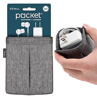 UT Wire Pocket for Earphone and Charger Snap Store Padded Accessory Travel Pouch for AirPods Pro Earbuds in Grey