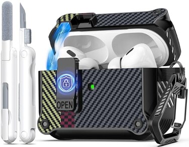 R-fun Rfun Compatible with AirPods Pro 2nd Generation 2023USBC2022Lightning Cable1st Gen 2019 Charging Case Full Drop Protection Auto PopUp Lid Design with Cleaner KitCarbon Fiber Gray