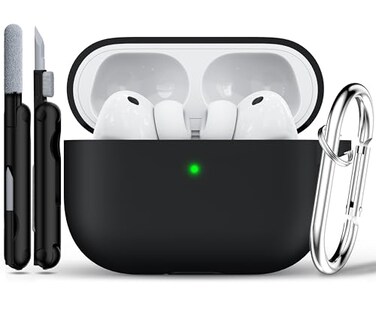 RFUNGUANGO for AirPods Pro 3 Case 2025 with Cleaner Kit and Keychain Soft Silicone Protective Cover for Apple AirPods Pro 3rd Generation Case Support Wireless Charging Black