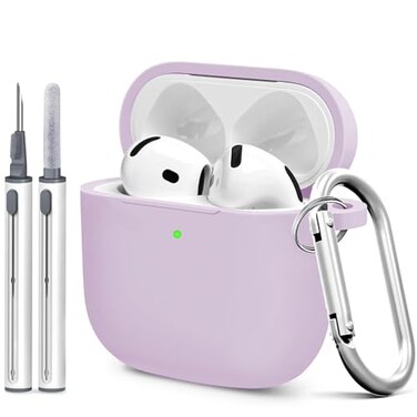 Woyinger Silicone Case Cover for AirPods 4th Gen Soft Skin with Cleaner Kit Keychain Full Protection for Men Women Lavender