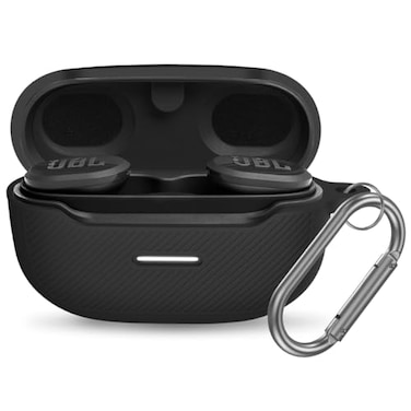 YIPINJIA for JBL Endurance Race Case Cover Silicone Protective Portable Scratch Shock Resistant Cover Compatible with JBL Endurance Race Earbuds Charging Case with CarabinerBlack