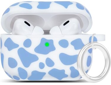 YOMPLOW Cow AirPods Pro 2 Case Soft Silicone Cover with Keychain Blue Cow