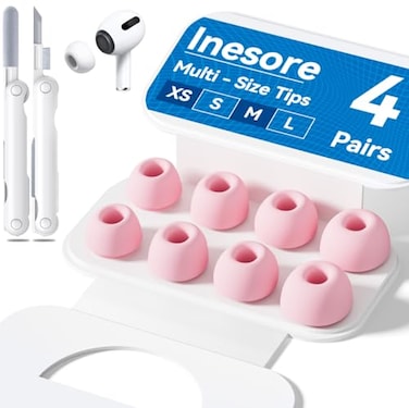 Inesore 4 Pairs Replacement Ear Tips for AirPods Pro 2nd1st Generation with Portable Storage Box Cleaner PenNoise Reduction Holewith Builtin dust Guard ScreenSilicone EarTipsPink