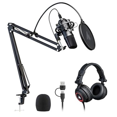 MAONO Microphone with Studio Headphone Set 192kHz24bit Vocal Condenser Cardioid Podcast Mic Compatible with Mac and Windows YouTube Gaming Live Streaming VoiceOver AUA04H