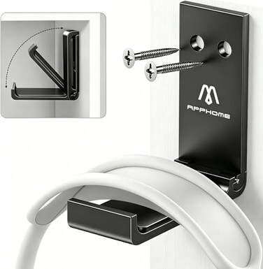 APPHOME Foldable Headphone Stand Headset Holder Mount NoScratch Silicone Pad Wall Hook for Gaming Headset SpaceSaving Under Desk Hanger with Strong Adhesive for PC Home and Office Black
