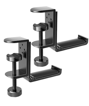 APPHOME 2 Pack Foldable Headphone Stand Hanger Holder Aluminum Under Desk Clamp Hook Mount SpaceSaving Soundbar Stand with Universal Fit for Gaming PC Accessories