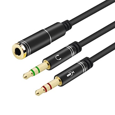 CANFON Headphone Splitter for Computer 35mm Female to 2 Dual 35mm Male Headphone Mic Audio Y Splitter Cable Smartphone Headset to PC Adapter35CM Black