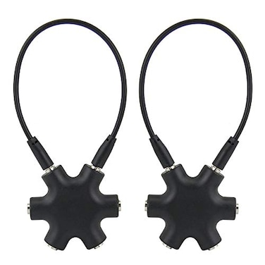 JOYISEN 2PCS Multi Headphone Splitter 35mm Headphone Audio Jack Splitter 1 Male to 5 Port Female Earphone Headset Adapter Black