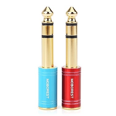 MOBOREST 14 to 35mm Headphone Adapter 635mm Male to 18 Female Stereo Audio Jack Cable for Amp Guitar Piano Mixer Speaker 2Pack Red Blue
