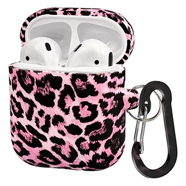 ALNBO Compatible with AirPods Case Soft Silicone Protective Case Cover for AirPods 2 1Front LED Visible Pink Cheetah