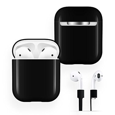 FRTMA AirPods Case Protective Hard PC No Collect Dust Cover and Case Compatible with Apple AirPods with AntiLost Strap for AirPods Accessories Black