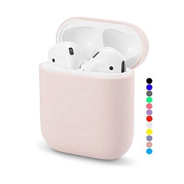 LXSS Full Protective Silicone Case Compatible with Airpods 1 and 2 No Keychain Cover Accessories Front LED Visible Supports Wireless Charging Sand Pink