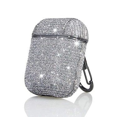 HIDAHE Bling Glitter Luxury PU Leather Case Cute Girls Kids Protective Case for AirPods1 2 Charging CaseGrey