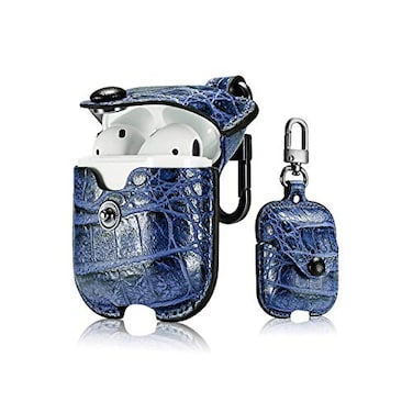 MODOS LOGICOS Leather Charging Case Cover for AirPods 12 Secure SnapFastener Compatible with Apple AirPods 12 Generation Cro Blue