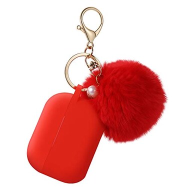 Cypher.V Protective Case Cover for Airpods Pro Charging Case Upgraded Air Pods Silicone Case Skin with Soft Cute Fluffy Ball Pom Pom Keychain Kit A Red