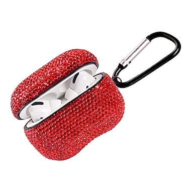 AXCUWS Sparkly Diamond Case for AirPods Pro 12 Generation with Keychain Shockproof Protective Premium Bling Rhinestone Cover Skin Compatible with AirPods Pro Charging Case Rro Red