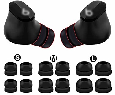 IiEXCEL 6 Pairs Double Flange Compatible with Beats Studio Buds Fit Pro Ear Tips SML Replacement Noise Isolation Silicone Eartips Earbuds Fit in Case for Beat Studio Buds 2 Flange Black