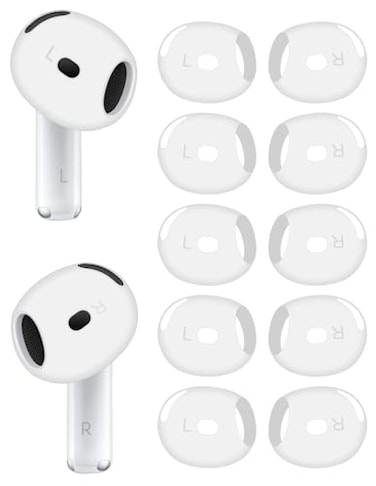 A-Focus AFocus Fit in Case Ear Tips Compatible with AirPods 4 Replacement Ultra Thin Add Grip Tips Anti SlipScratch Eartips Earbuds Cover Skin Accessories for new AirPod 4 White 5 Pairs