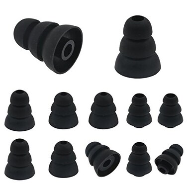ALXCD Triple Flange Ear Tip 6 Pairs SML Size Triple Three Flange Noise Isolation Silicone Earbuds Tips with 4mm Connector Hole Fit for Most in Ear Earphone BlackSML