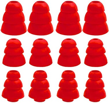 ALXCD Triple Flange Ear Tips 6 Pairs SML Sizes Triple Three Flange Noise Isolate Silicone Replacement Cushion Earbuds Tips with 4mm Connector Hole Fit for Most in Ear Earphone SML Red