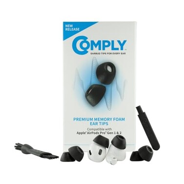 COMPLY Comply TrueGrip Premium Memory Foam Replacement Earbud Tips for Apple AirPods Pro 1 2 Enhanced Comfort Secure Fit Superior Noise Isolation Removal Cleaning Tool Black Large 3 Pairs