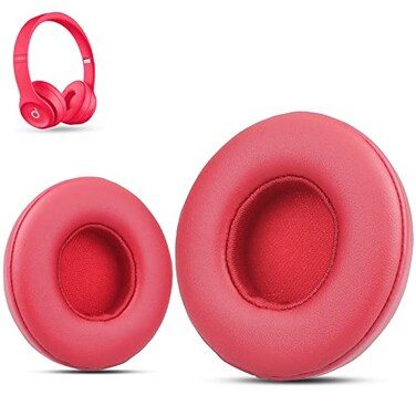 Krone Kalpasmos Earpad Replacement for Beats Solo 2 3 WirelessWired Headphone Ear Cushion Premium Protein Leather Memory Foam with Kits Superb Comfortable Easy to Install Red