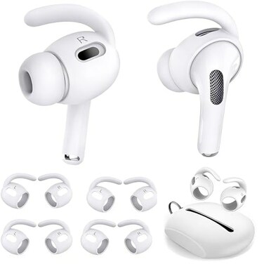 Mijusun 4 Pairs Silicone Ear Hooks for AirPods Pro 2 AntiSlip Ear Wings with Storage Pouch Replacement Earbuds Accessories White