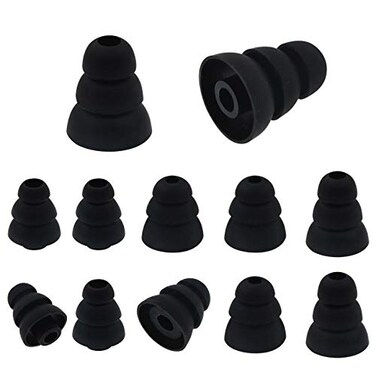 Rayker Three Flange NoiseIsolation Eartips Soft Silicone Earbud Tips with 38mm Connector Hole Fit Most inEar HeadphoneTriple SML Sizes Black