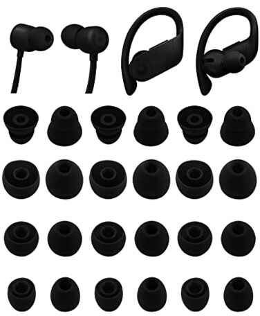 Rqker Ear Tips Compatible with Beats Flex Powerbeats Pro BeatsX SMLD Sizes 12 Pairs Soft Silicone Ear Tips Eartips Earbuds Tips Compatible with Beats Flex BeatsX Powerbeats Pro 24 Black