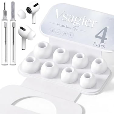 Vsagier 4 Pairs Replacement Ear Tips for AirPods Pro for AirPods Pro 2 with Noise Reduction Hole NonSlip Soft Silicone Ear Tips Replacement Buds 3 in 1 Cleaner Kit for USBC Charging CaseXSSML