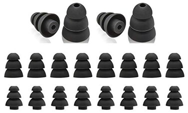 Zotech 20 Pcs Triple Flange Ear Tips Silicone Replacement Ear Buds Tips Black
