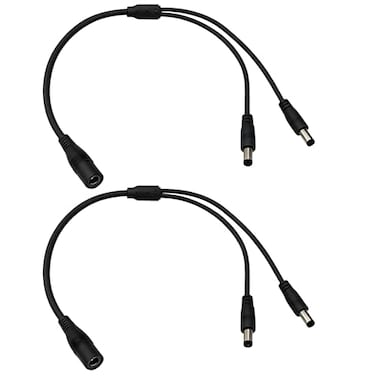 Security-01 Security01 DC Power Splitter Cable 55mm x 21mm12V24V DC Power Splitter Cord 1 Female to 2 Male for CCTV Cameras LED Light Strip and More 2 Pack Black