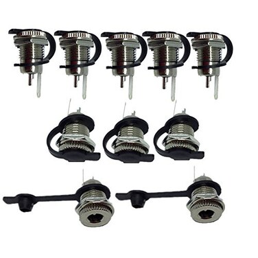 Lsgoodcare 10Pack 55 x 25 MM 810A DC Power Jack Socket Threaded Female Mount Connector Adapter with Dustproof Plug