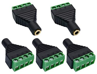 AAOTOKK 4 Pole 35mm Screw Terminal Stereo TRRS Audio Female to AV 4 Pin Screw Terminal Double Track Headphone Balun Solderless Converter Adapter 5 Pack