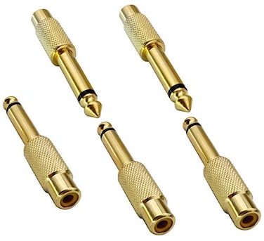 AAOTOKK RCA to 14 Adapter Gold Plated Male to Female 635mm TS Jack to RCA Audio Connector 5 Pack
