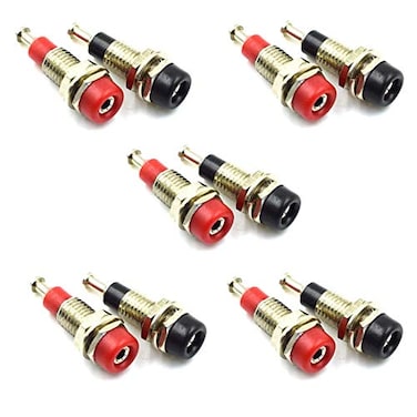bnafes 2mm Female Extended Bind Post Alloy Socket Plug Panel Terminal Banana Jack Connector Black and Red 10 Pcs
