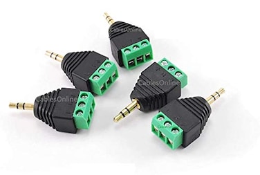 CABLESONLINE.COM ATLANTIC CablesOnline 35mm 18in Stereo Male Plug to AV 3Screw Terminal Block Balum Connector 5PackPLCN135