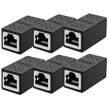 Dingsun RJ45 Coupler Ethernet Extender Female to Female Network Coupler Compatible Cat5 Cat5e Cat6 Cat7 Ethernet Cable Extender Adapter Black 6Pack