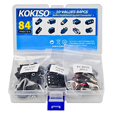 KOKISO 10 Values 84 Pcs Stereo Jack Socket PCB Mount Female Audio Headphone Socket Connector Assortment Kit 3456 Pin